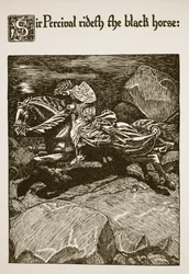 Sir Percival reitet das schwarze Pferd, Illustration aus 